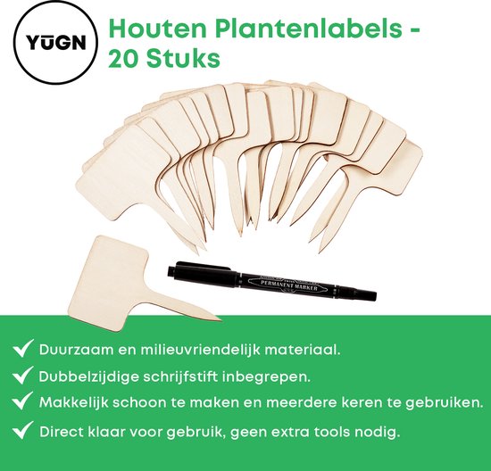 YUGN Étiquettes pour plantes 20 pièces - Bois - dont 1 stylo - Bouchons pour Plantes Étiquetage des plantes - Étiquetage des herbes - Étiquettes à coller Panneaux de potager - Astuce cadeau
