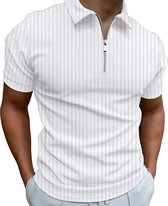 Moderne Heren Polo - Poloshirt - Wit - Rits - Korte Mouw - Trendy - Sportief