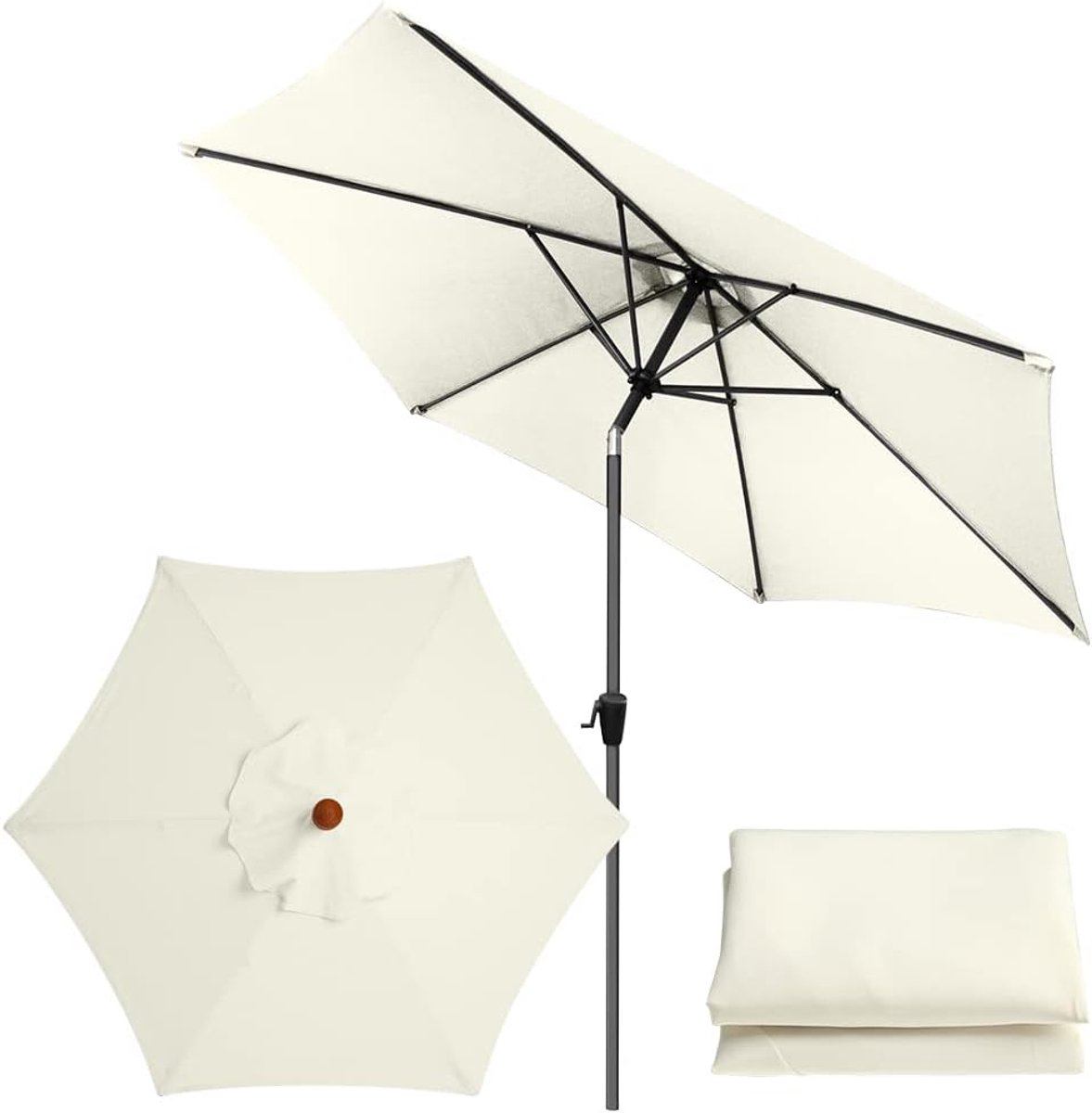 Famanu - Vervangende parasolluifel van 9,8 m, universele vervangende parasoldoek, tuinparasol, zonnescherm voor tuin, terras, tuin, tuin, tuin, strand, zwembad, markttafel (3 m/6 ribben, wit)