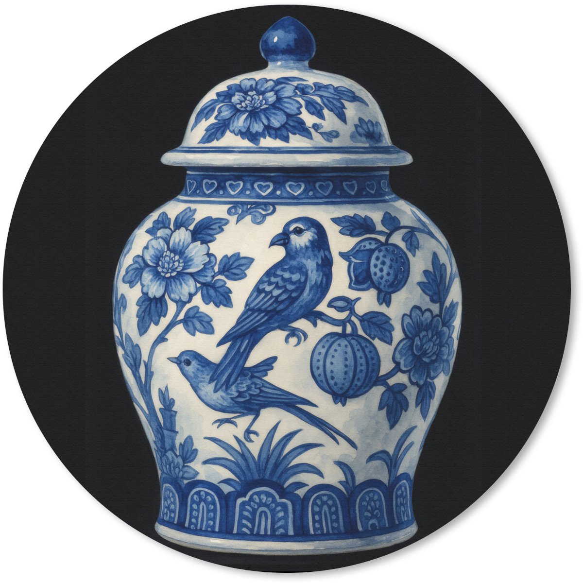 Muismat rond 20x20 cm - Mousepad Pot - Delfts Blauw - Bloemen - Ronde muismatten