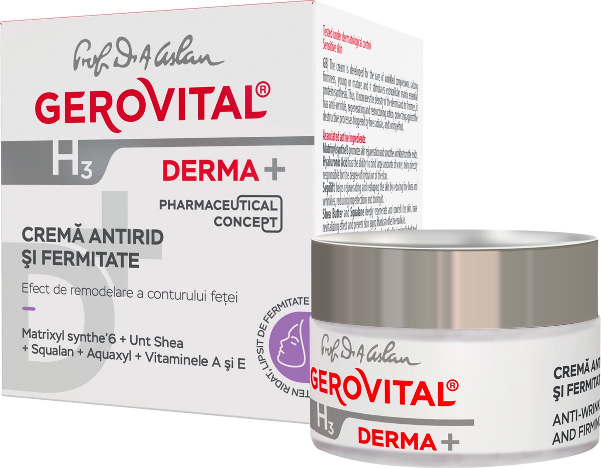 Gerovital Derma+ Anti-rimpel en verstevigende crème - gezichtscontourremodellering - voor gerimpelde huid - dagcreme voor vrouwen 50 ml
