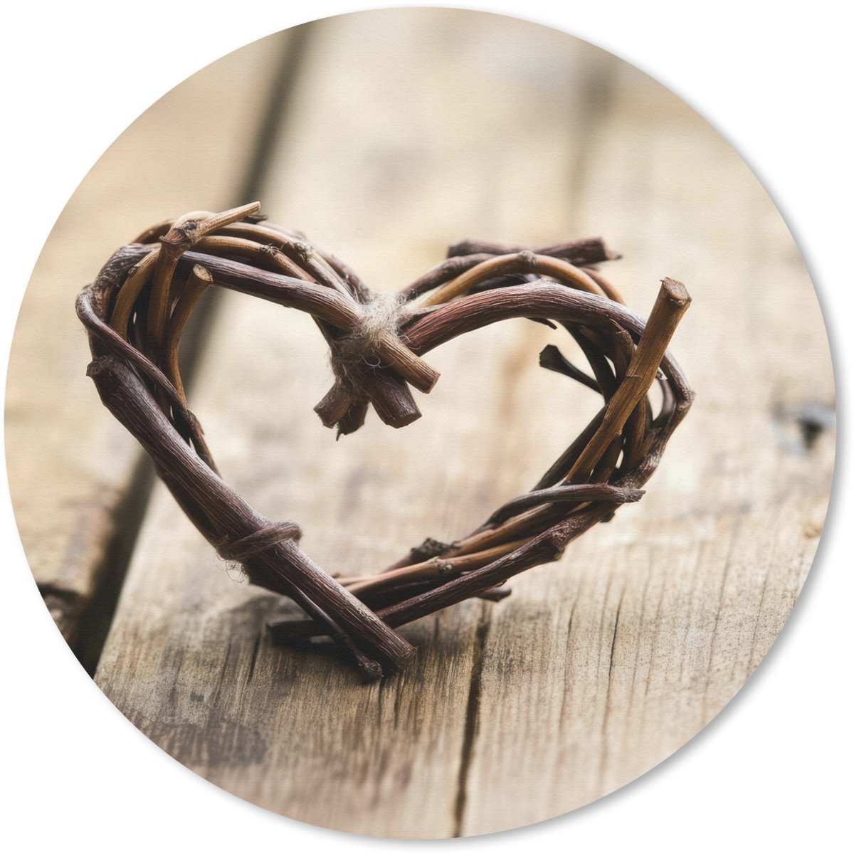 Muismat rond 20x20 cm - Mousepad Hart - Hout - Natuur - Takken - Bruin - Ronde muismatten