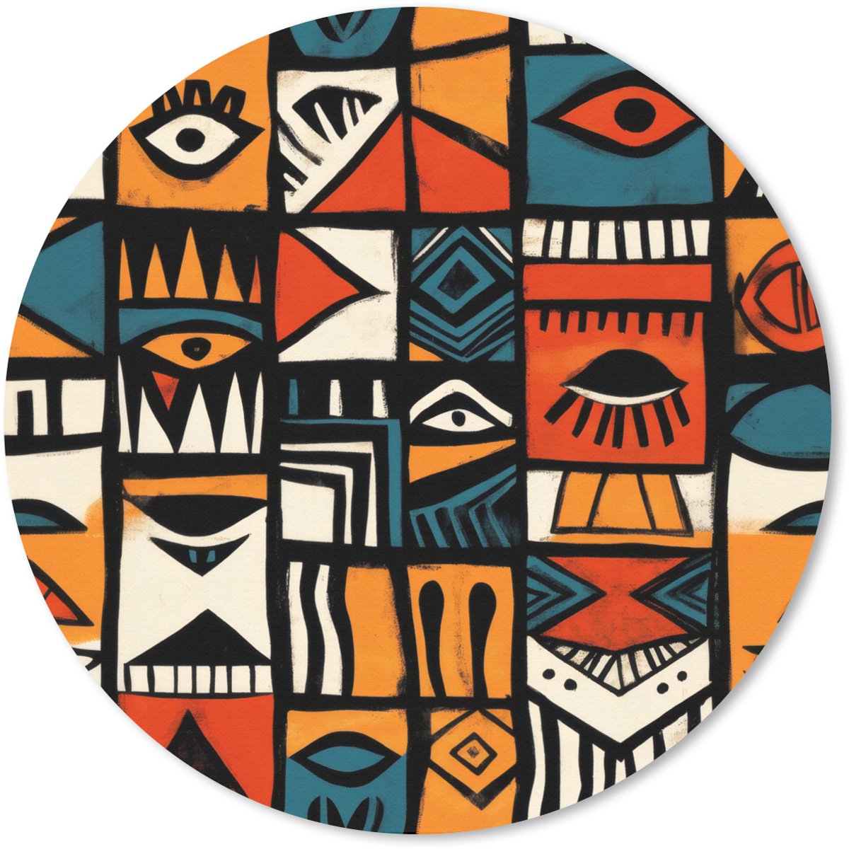 Muismat rond 50x50 cm - Mousepad Abstract - Gezichten - Mozaïek - Ronde muismatten