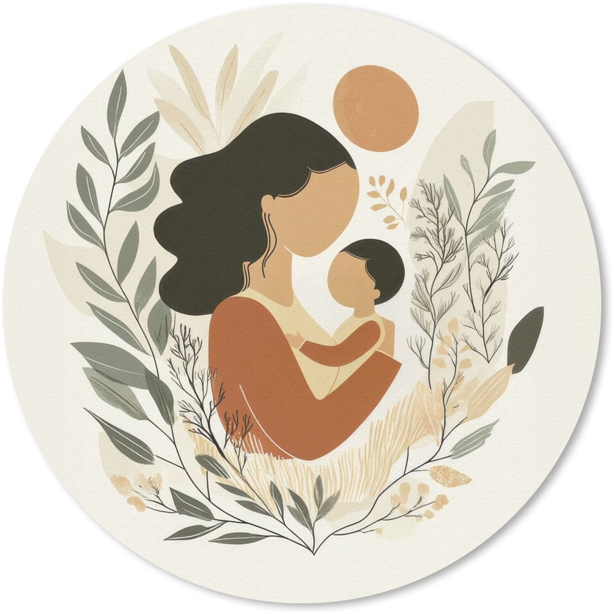 Muismat rond 20x20 cm - Mousepad Illustratie - Moeder - Kind - Liefdevol - Ronde muismatten