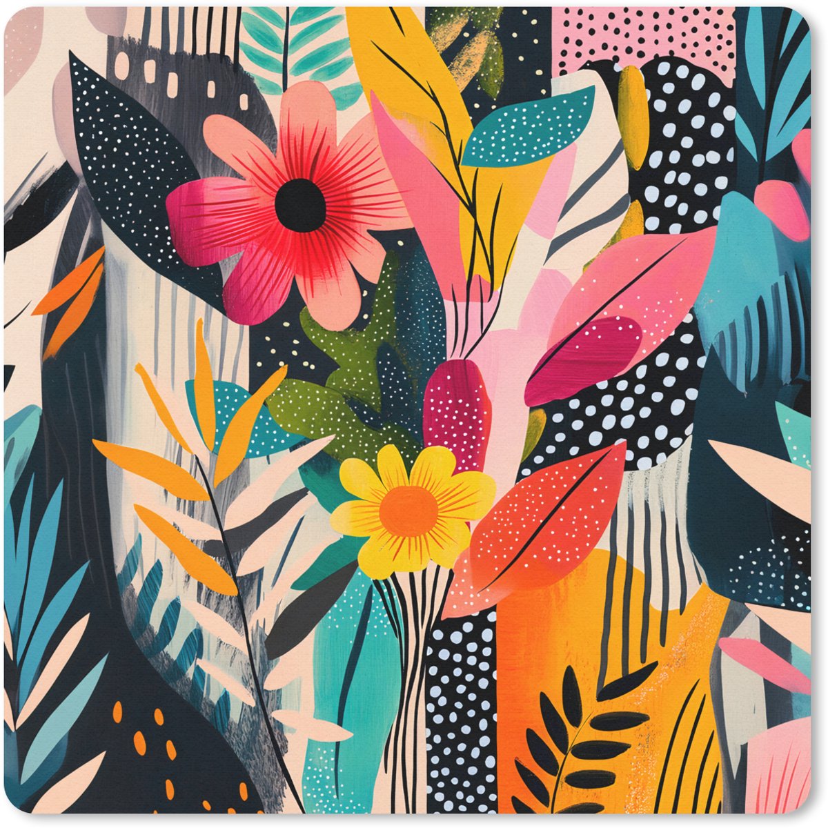 Muismat 20x20 cm - Mousepad Schilderij - Abstract - Bloemen - Roze - Muismatten