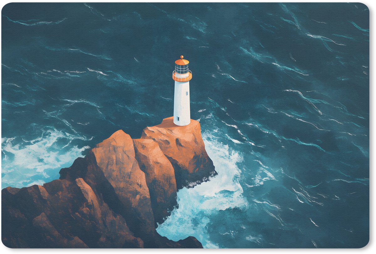 Muismat 27x18 cm - Mousepad Vuurtoren - Rots - Zee - Golven - Muismatten
