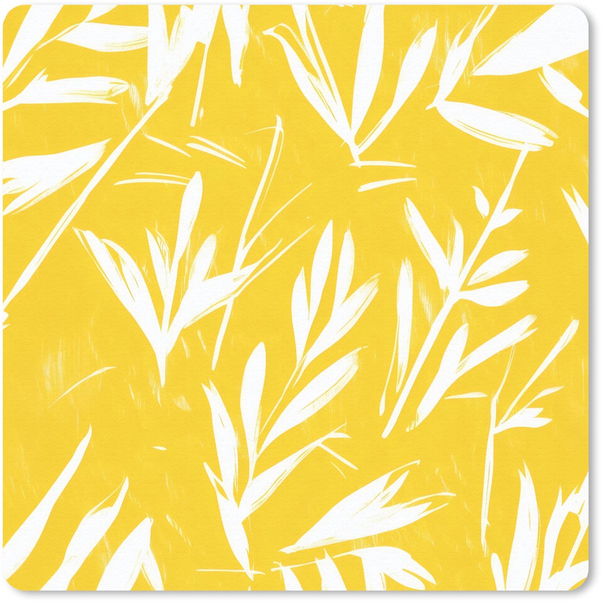 Muismat 30x30 cm - Mousepad Abstract - Bladeren - Geel - Penseelstreken - Muismatten