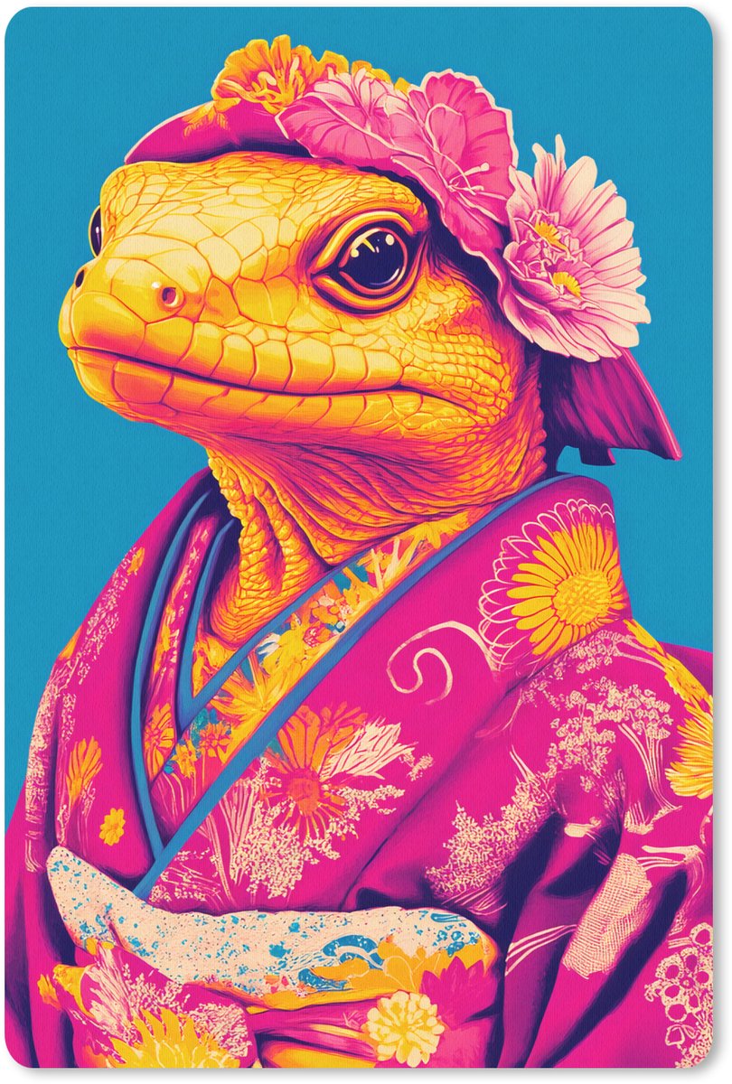 Muismat 18x27 cm - Mousepad Bloemenkrans - Hagedis - Kimono - Paars - Muismatten