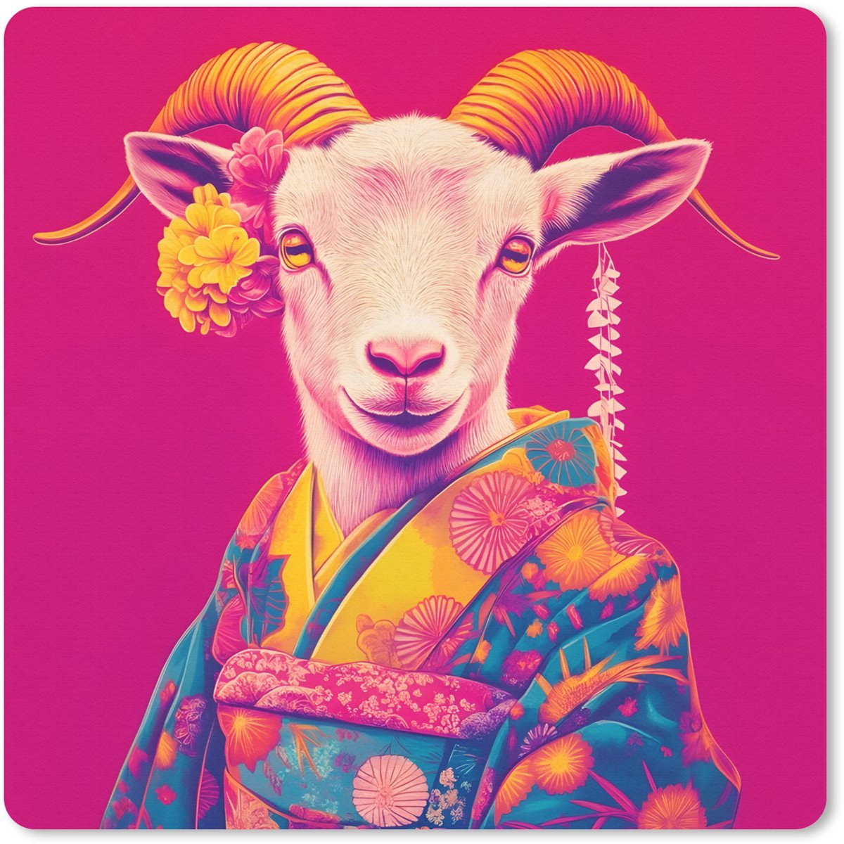 Muismat 30x30 cm - Mousepad Geit - Hoorns - Kimono - Kleurrijk - Muismatten