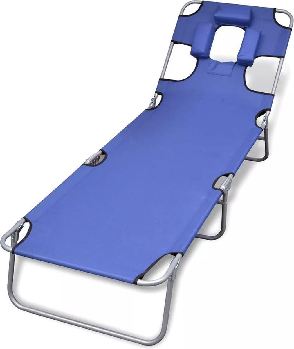 Bol.com vidaXL - Ligbed - inklapbaar - met - hoofdkussen - gepoedercoat - staal - blauw aanbieding