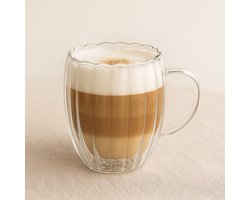 Mevaz - Thee glazen met oor - Koffie Glazen - Dubbelwandige Glazen - Latte Macchiato glazen - Geribbelde glazen - cappuccino - set van 2 stuks - 350ml Mevaz - Thee glazen met oor - Koffie Glazen - Dubbelwandige Glazen - Latte Macchiato glazen - Geribbelde glazen - cappuccino - set van 2 stuks - 350ml