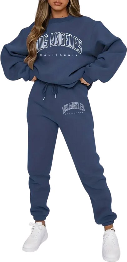 Livano Joggingpak Dames - Huispak - Trainingspak - Volwassenen - Capuchon - Jogging Pak - Joggingbroeken - Broek - Hoodie - Blauw - Maat L