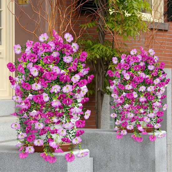 YMIFEEY 3 Stück Künstliche Hängepflanzen Kunstblumen Hängend Wie Echt Petunien Haengende Kunstpflanzen Wetterfest Kuenstliche Blumen Ranken Fuer Aussen Innen Balkon Terrasse Blumenampel (lila) 4785720865