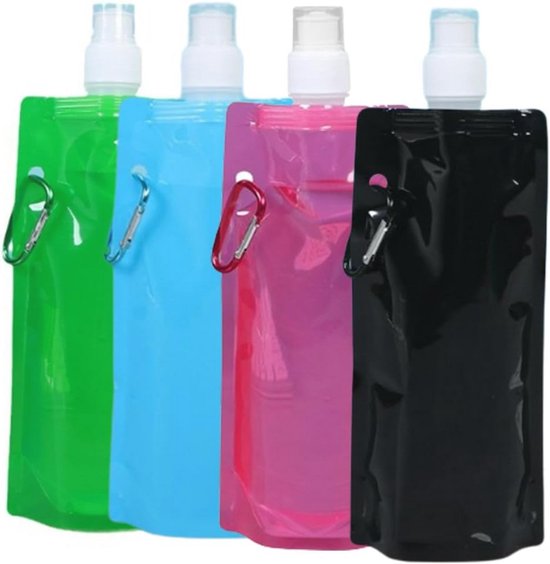 4 Stuks Opvouwbare Waterfles, Opvouwbare Flexibele Waterfles, Opvouwbare Sportfles, Opvouwbaar Ontwerp, voor Kamperen, Sporten, Bergbeklimmen, Fietsen, Wandelen, Reizen