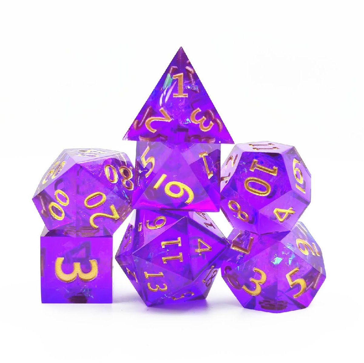Lapi Toys - Dnd dice set - Polydice - Sharp edge - Resin - Incl. dice bag - Paars