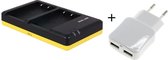 Huismerk Duo lader voor 2 camera accu's Olympus BLS-5 / BLS-50 + handige 2 poorts USB 230V adapter