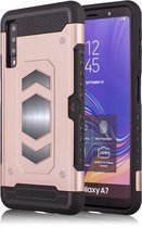 Ntech Samsung Galaxy A7 2018 Luxe Armor Case met Pashouder - Rose Goud