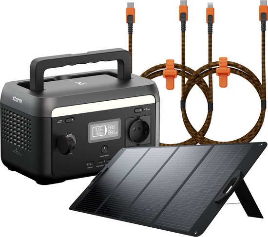 Xtorm Portable Powerstation 300W + Foldable Solar Panel 200W + Xtreme USB-C naar lightning kabel + USB-C kabel