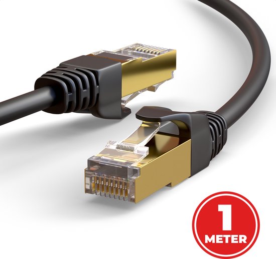 Câble Ethernet ProFPS Cat 8 – 1 mètre – 40 Gbit/s et 2 000 MHz – S/FTP – RJ45 – 100 % Koper – Zwart – Câble réseau pour Gaming, routeurs et Switch