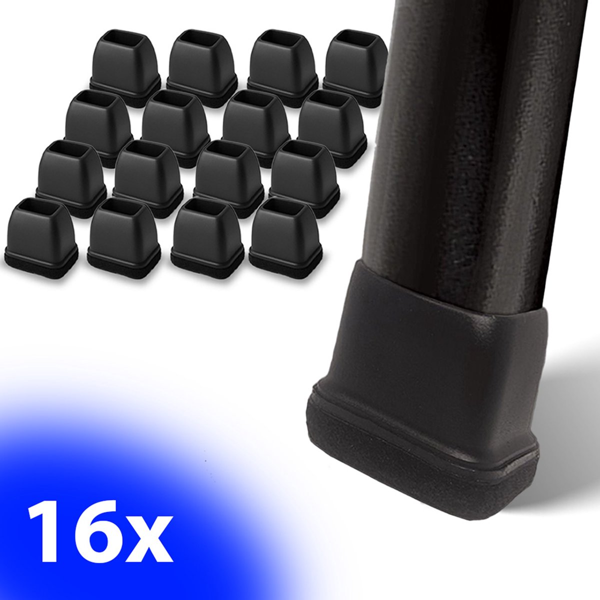 FSW-Products - 16x Premium Stoelpootdoppen Flexibel 40x20 mm - Antikras Vilt - Stoelpoot beschermers - Viltjes - Meubelvilt - Vloerbescherming - Zwart - Rechthoekig