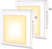 AXIMO Nachtlampje voor Stopcontact LED WIT - 2 stuks - Met Dag- en Nachtsensor - Dimmer - Warm Wit Licht - Energiezuinige Nachtlampjes voor Baby's, Kinderen en Volwassenen