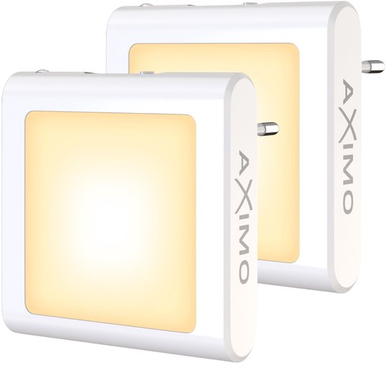 AXIMO Nachtlampje voor Stopcontact LED WIT - 2 stuks - Met Dag- en Nachtsensor - Dimmer - Warm Wit Licht - Energiezuinige Nachtlampjes voor Baby's, Kinderen en Volwassenen