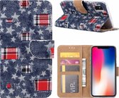 iPhone X / Xs Ster & Denim Design Booktype Kunstleer Hoesje Met Pasjesruimte