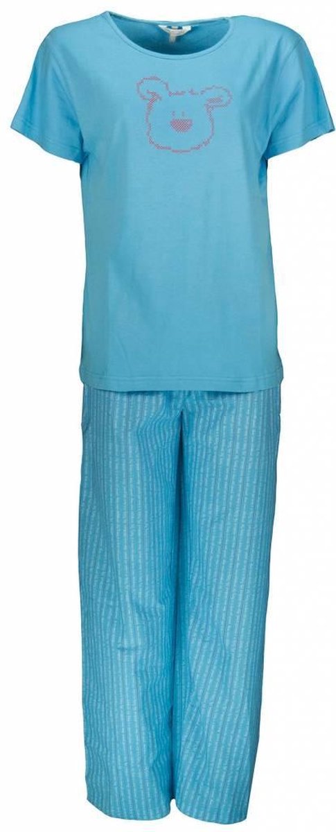 Tenderness Dames Pyjama - Katoen - Ronde Hals - Hemels Blauw - Maat S