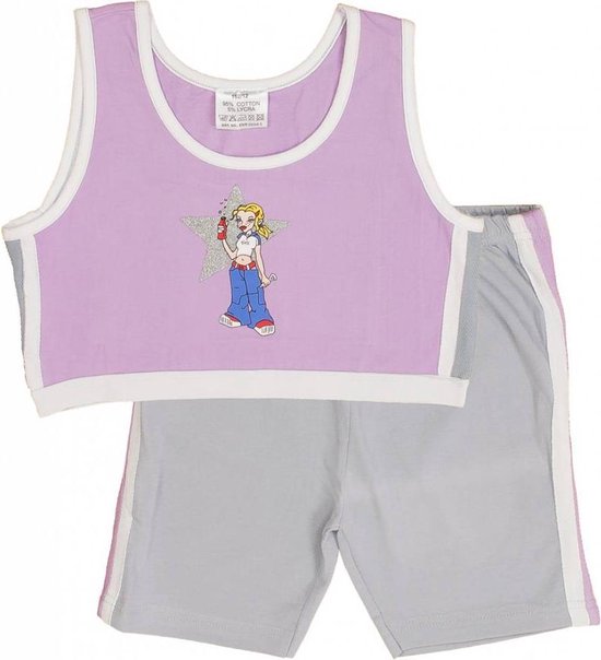 Meisjes Shortama - Pyjama Set - Paars - Maat 116