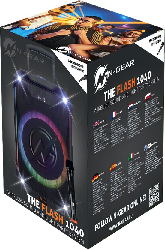 N-GEAR THE FLASH 1040 - Bluetooth Karaoke Speaker - 10 Inch Woofer - Discolicht - Draadloze Microfoon - Krachtige party speaker met lichtshow en TWS - 400w — afbeelding 2