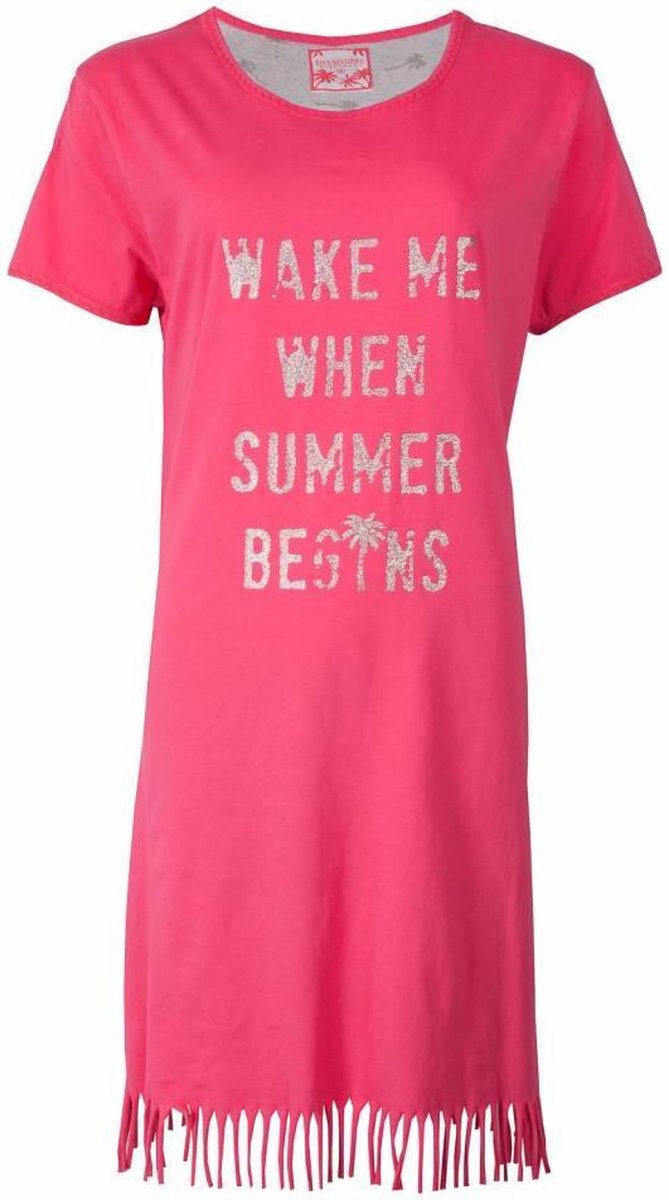 Irresistible Dames Nachthemd - 100% Katoen - Franjes - Roze - Maat L