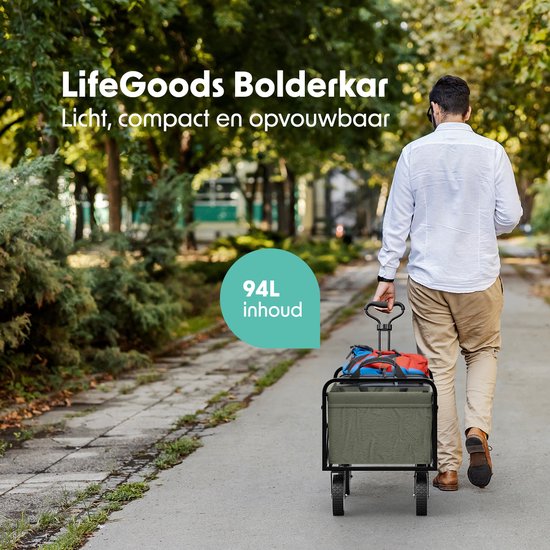 LifeGoods Bolderkar - Opvouwbaar - Draaibare wielen - 94L - 2 Standen - 70KG Draagkracht - Groen van LifeGoods — afbeelding 2