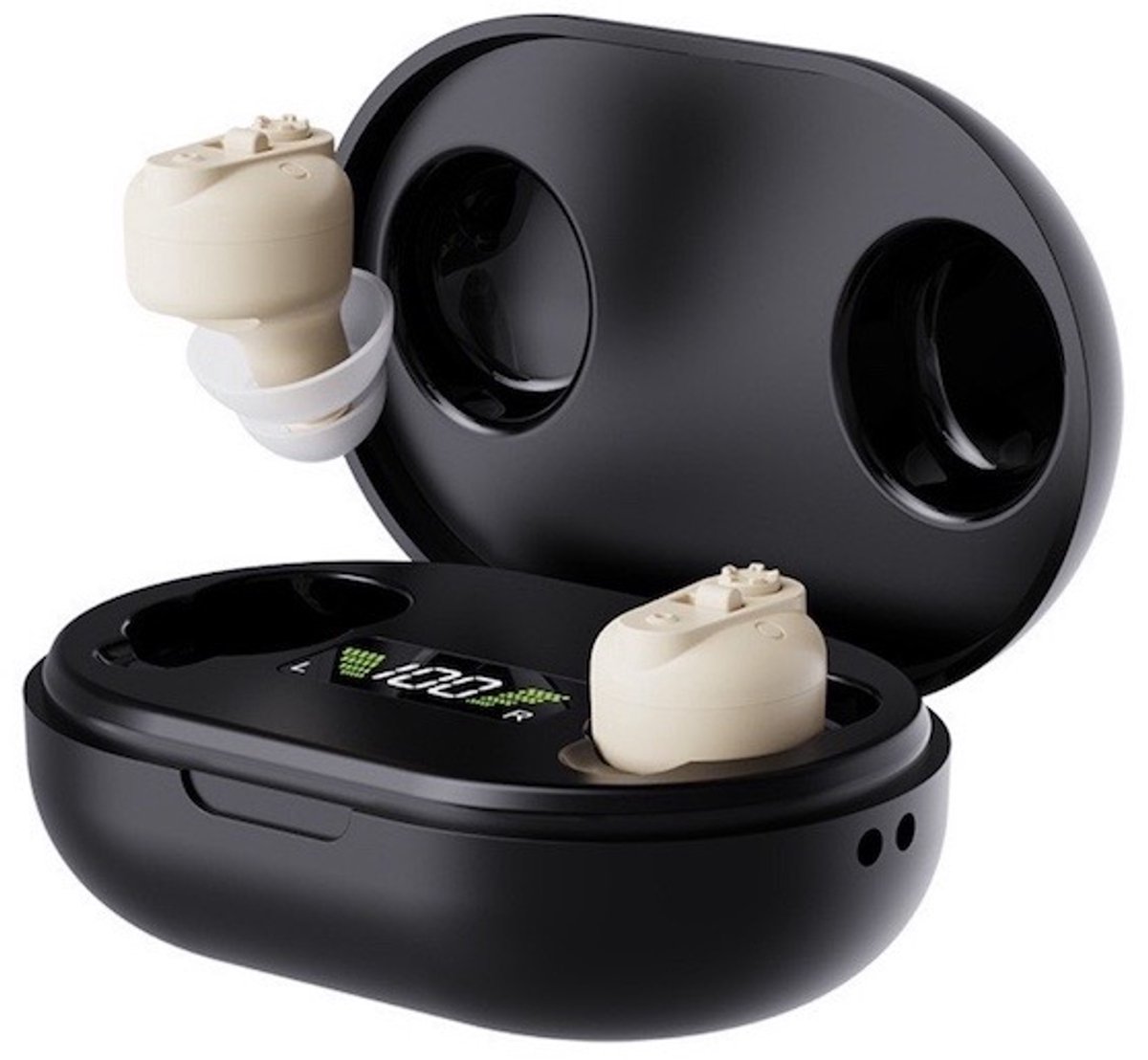 Medj- Beige - Gehoorapparaat -Magnetisch- Opberg box - Oplaadbaar in box 2x Mini Intelligent digitaal Gehoorapparaat - 5 Volume standen - Geluid Reductie - Universeel