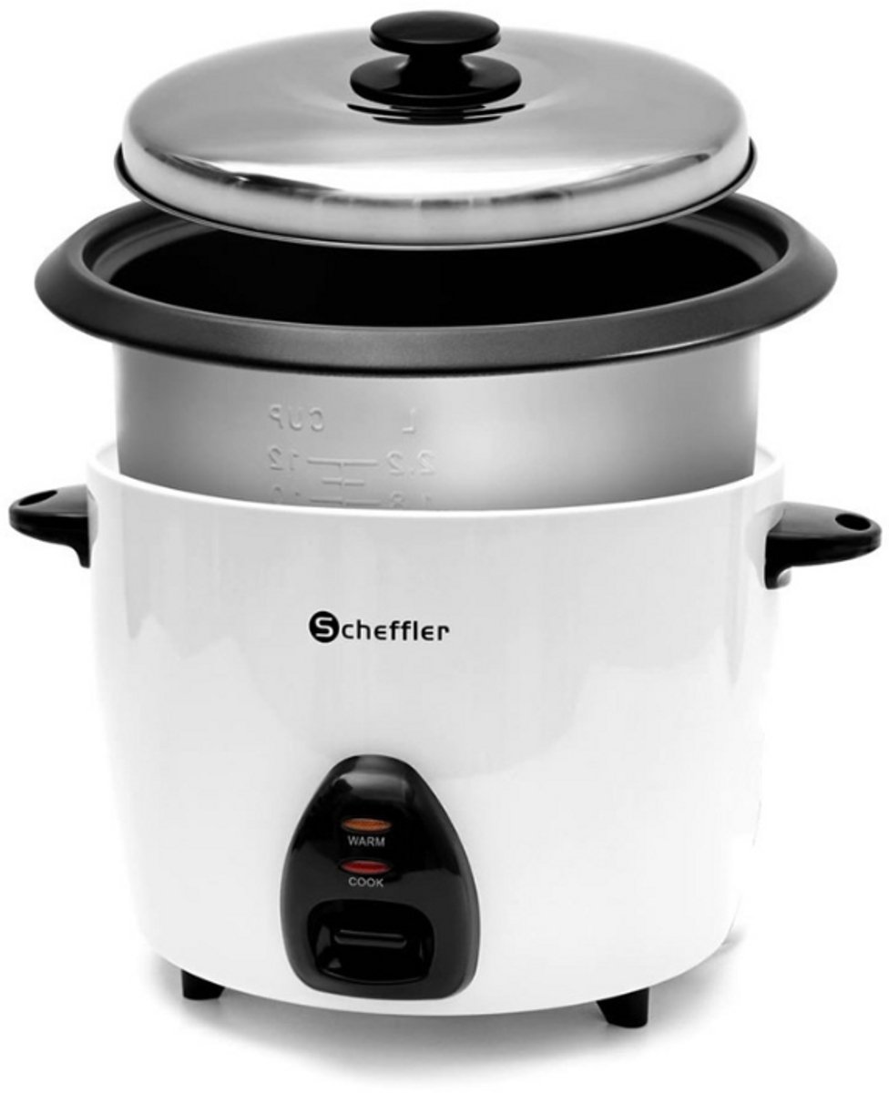 Scheffler Rijstkoker 1.5L – Kleine Multicooker met Warmhoudfunctie – Antiaanbaklaag – Inclusief Rijstlepel & Maatbeker – RVS Deksel – 500W – foto 2