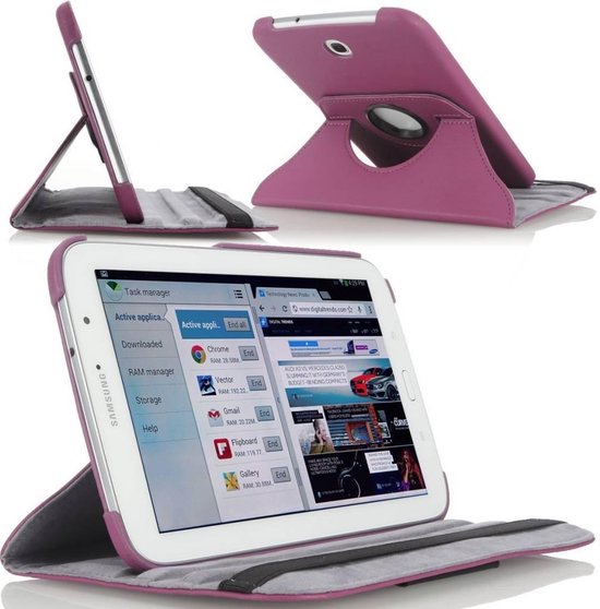 Geschikt voor Samsung Galaxy Tab 3 7.0 Lite T110 draaibare case cover hoes Paars