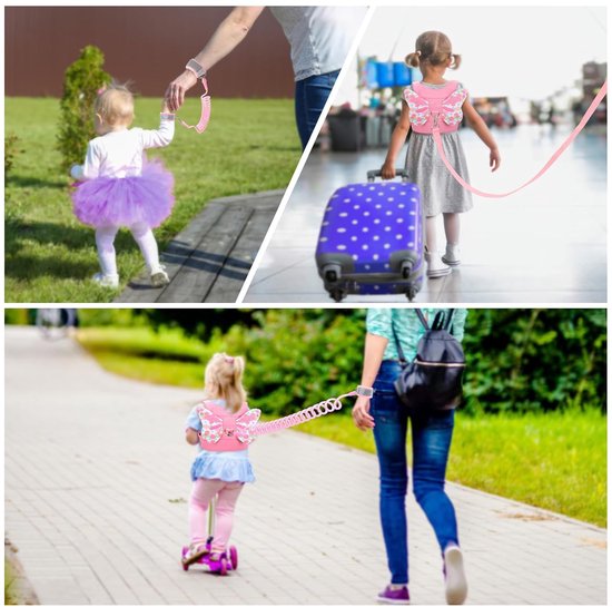 Anti-verliesset voor kinderen - 3-in-1 veiligheidsgordel voor peuters - Anti-verlies polsband - Anti-verliesriem voor kinderen - Geschikt voor meisjes - Roze vlinder van Merkloos — afbeelding 5