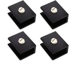 4 stuks Glasklem, rechthoekige, verstelbare klem van aluminiumlegering, scheidingswandklem, glasondersteuningskaartklem, ponsvrije connector, houten klem, geschikt voor glasdiktes van 10-12 mm (zwart)