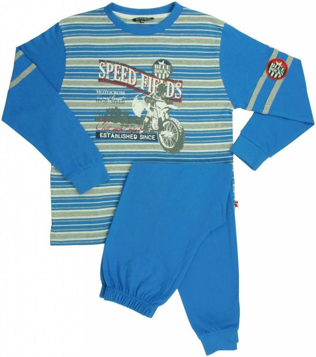 Blue Docks Jongens Pyjama - 100% Katoen - Blauw - Maat 152