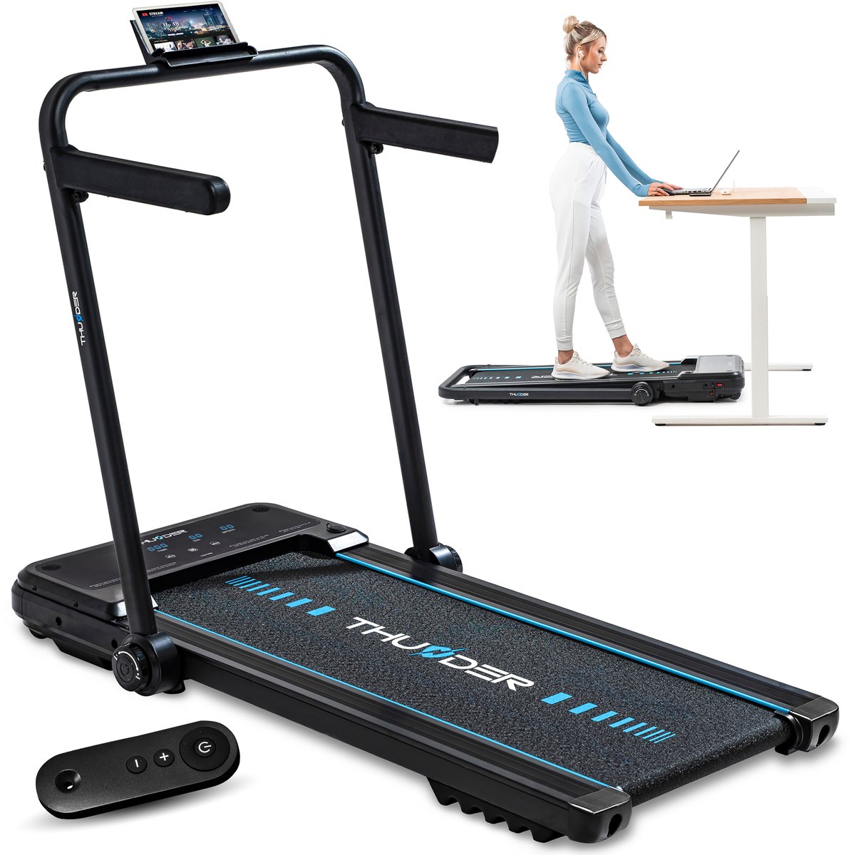THUNDER® IMPACT BLACK Loopband – Opvouwbare Treadmill voor Thuis Fitness en Cardio Training – Bluetooth App, Speakers en Afstandsbediening – Max 130 kg
