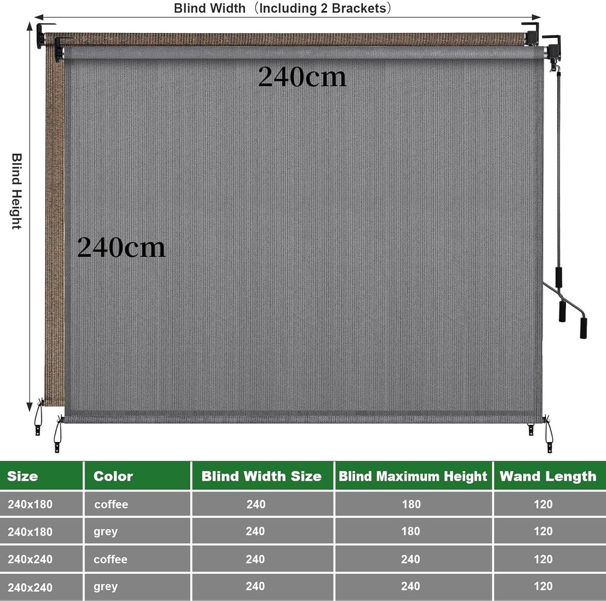 LIFERUN Verticale zonwering, 240 x 240 cm, verticale luifel, HDPE