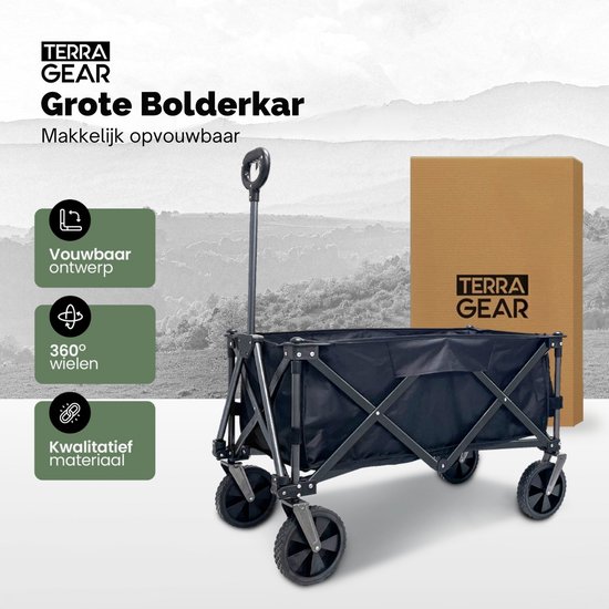 TerraGear Bolderkar opvouwbaar - Bolderwagen vierkant opvouwbaar - 110L inhoud - 100KG draagcapaciteit van TerraGear — afbeelding 2