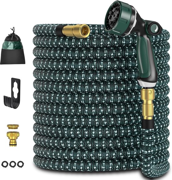 HGLCM 15m/50ft Uitbreidbare Tuin Water Slang Pijp met 8 Functie Spuitpistool 3 keer Uitbreidbare Flexibele Magische Slang Anti-Lekkage Lichtgewicht Gemakkelijke Opslag(15m/50ft,Groen