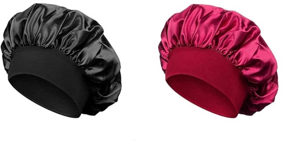 Bonnet Satijn - 2 stuks - Slaapmuts Satijn - Satijnen Bonnet - Elastisch- Zwart en rood