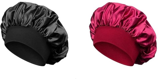 Bonnet De Nuit En Soie/satin 2 Pièces - Noir Et Doré, élastique Ajustable, Neuf Avec étiquette
