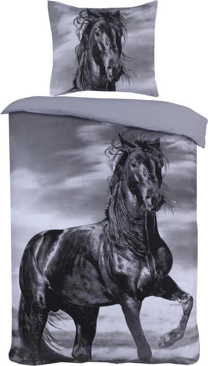Dekbedovertrek Paarden Grijs - eenpersoons - 140x200/220 cm van Good Morning — afbeelding 4