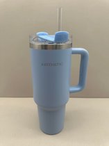 Tasse de voyage avec poignée, Stanley avec paille et poignée, tasse à café en acier inoxydable avec couvercle, bouteille d'eau étanche isotherme sous vide pour boissons chaudes glacées (café