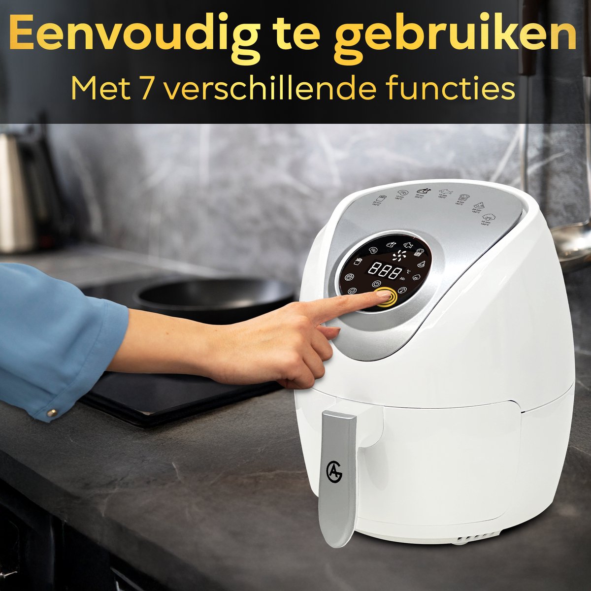 Afbeelding 2 van AG5200 Airfryer - Wit - Compact - tot 4 Personen - 4 Liter - Anti-aanbak - Uitneembare Bak - Vaatwasserbestendig - Met Receptenboek - Stil- Snelkooktechnologie -