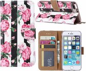 Ntech iPhone 8+ / 7+ (Plus) Vintage Roses & Stripes Boek hoesje met Pasjesruimte