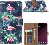 Ntech Samsung Galaxy S10e Flamingo Boek hoesje met Pasjesruimte