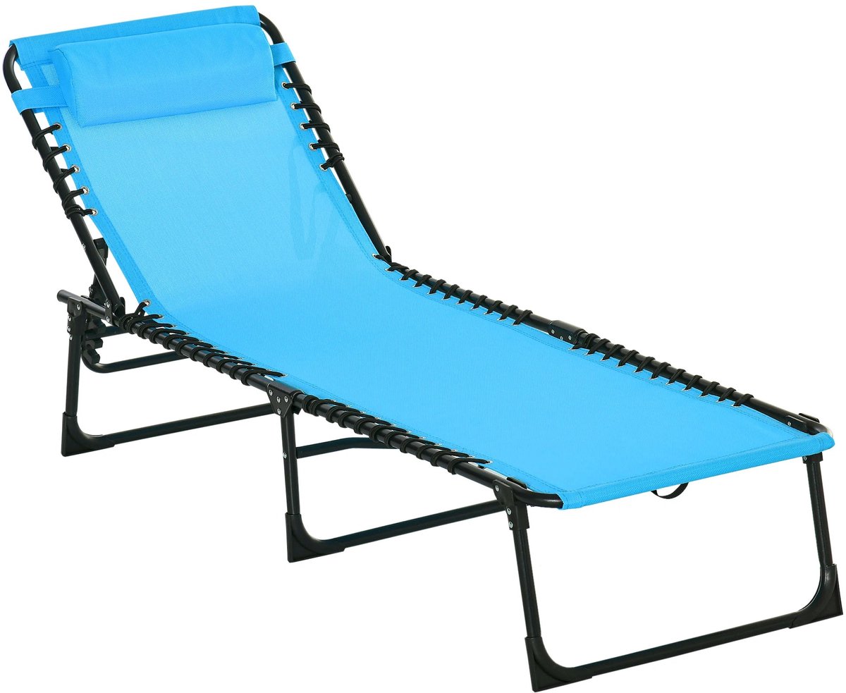 Vouwbare en Verstelbare 3-Weg Lounger Recliner - Tuinstoel met Lanyard Systeem - Blauwe Stoel - Ideaal voor Camping - Zwembad en Tuin